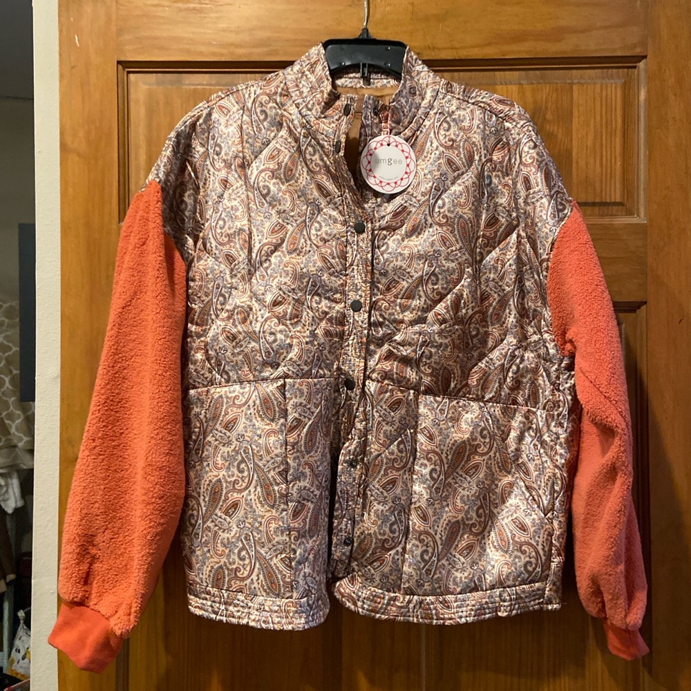 NWT! Umgee Paisley Quilted Jacket with Orange sleeves Sz Large